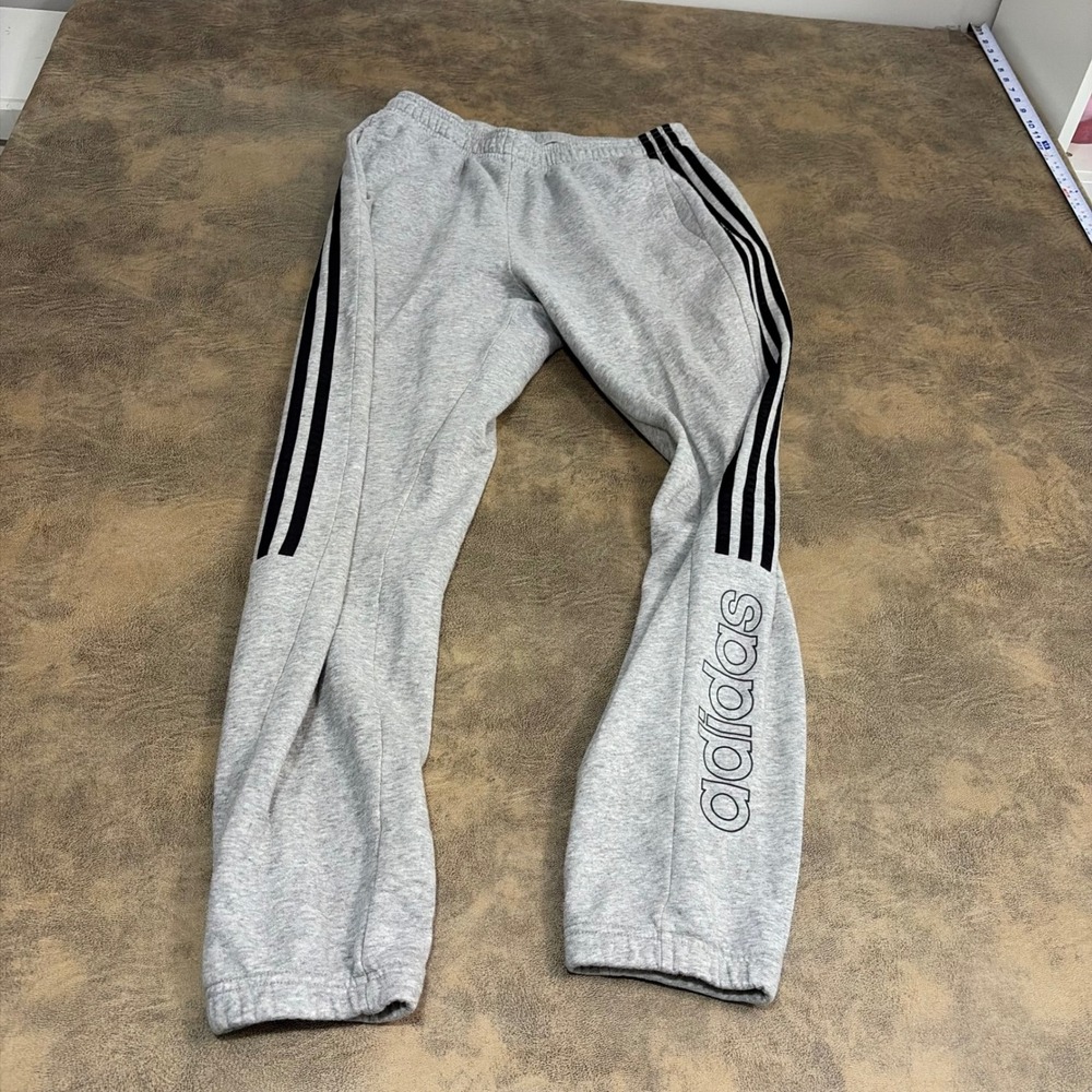 Adidas Sweatpants Mens Medium Gray 3-Stripe Logo Joggers 0665
